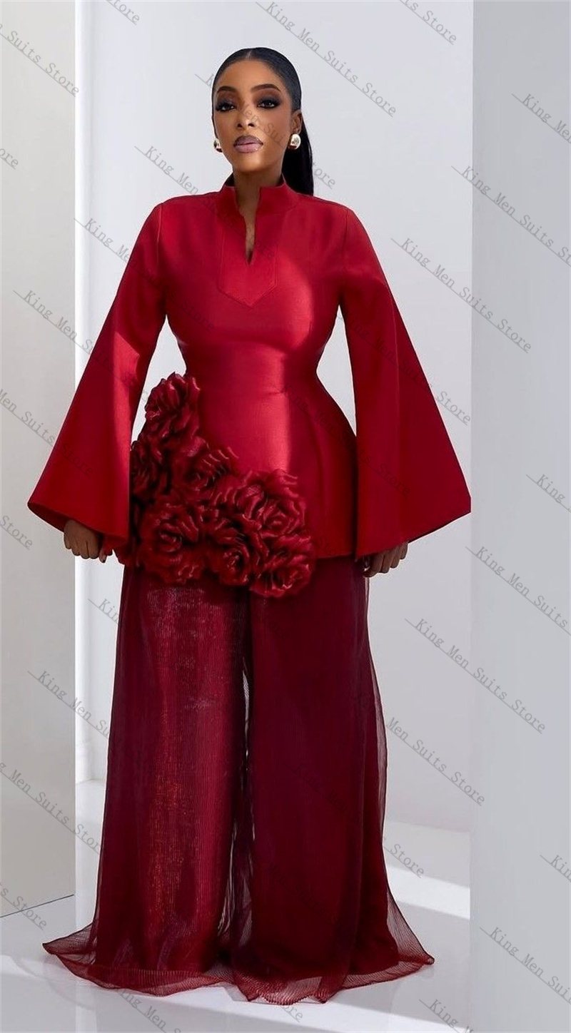 Women'S Formal Wear For Wedding Guest - Burgundy Women Suit Set 2 Pcs
