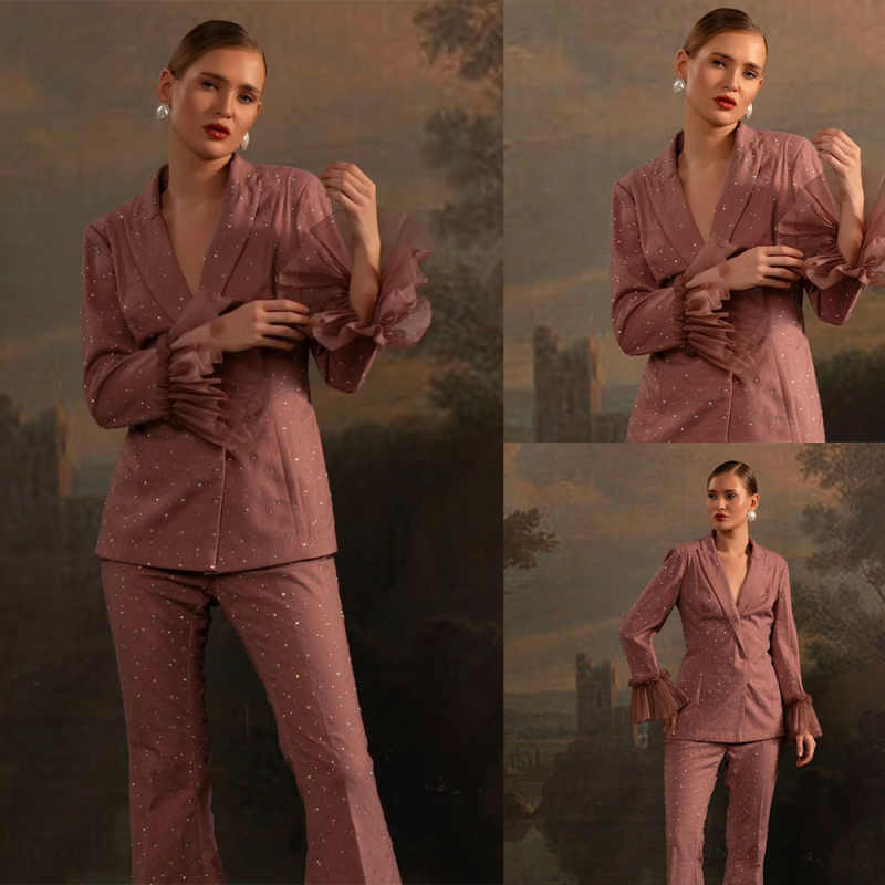 Women'S Formal Wear For Wedding Guest - Beads Women Blazer Sets Customized 2
