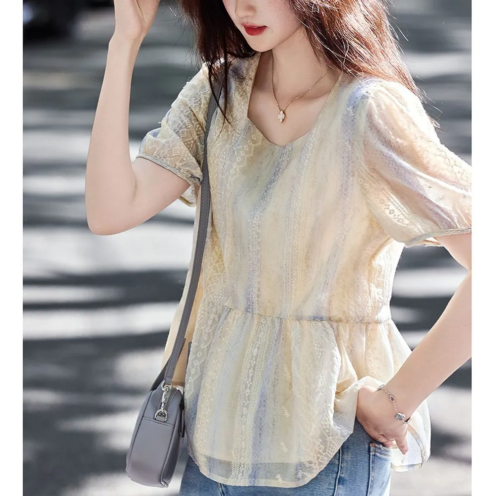 Women Formal Blouses For Evening Wear - Women Korean Style Loose Puff Sleeve