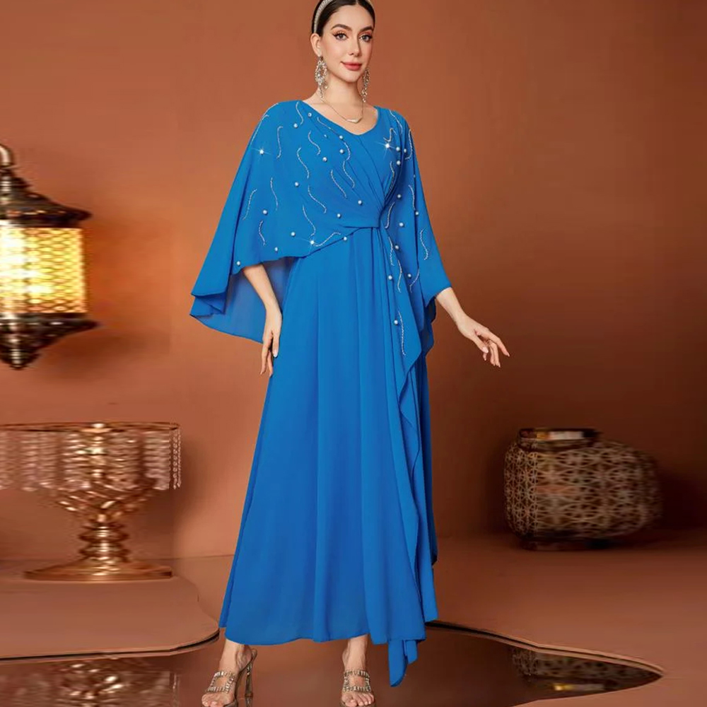 Women'S Formal Wear For Wedding Guest - Luxurious Evening Dresses V-neck Cape Sleeves