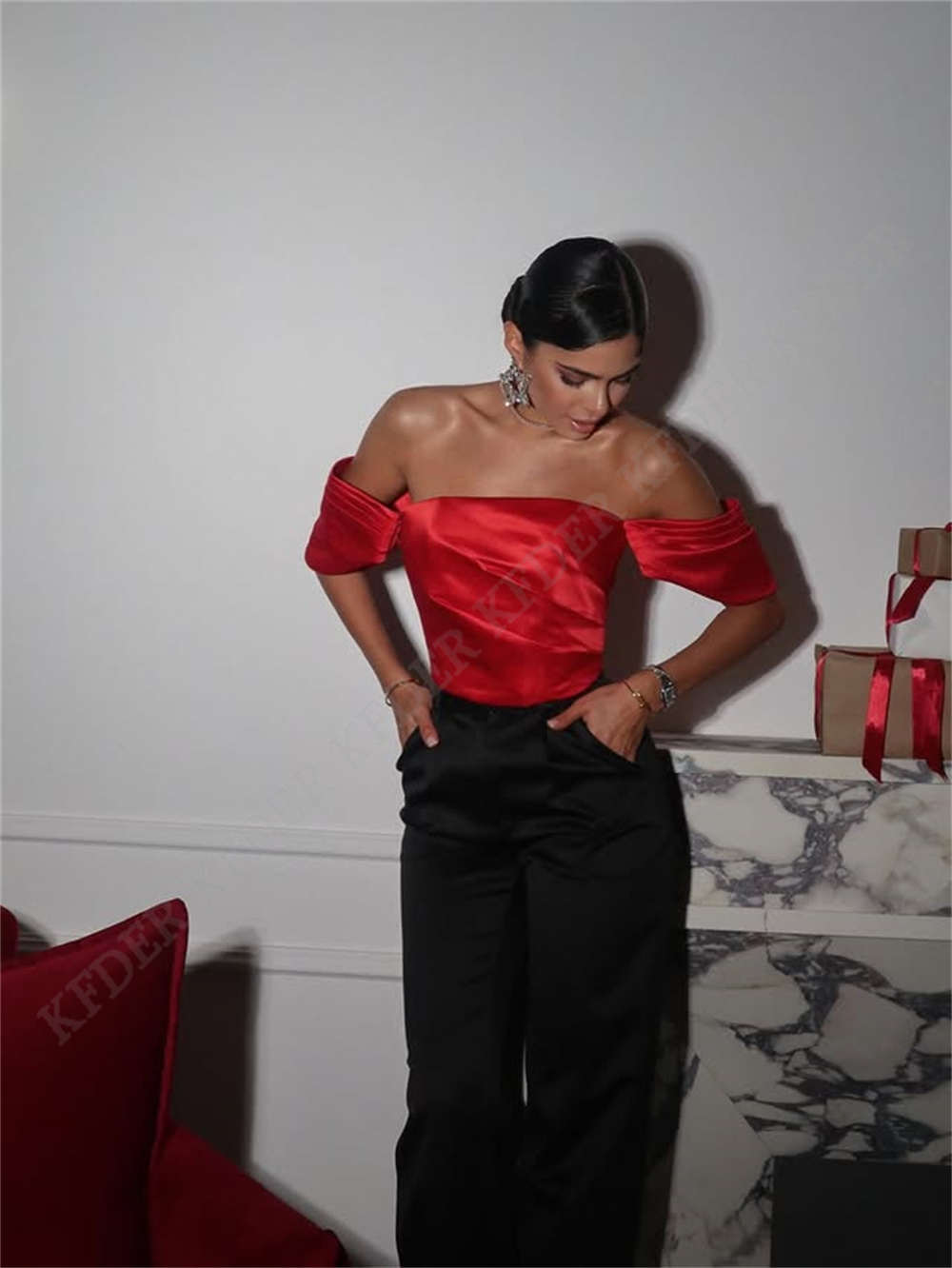 Off Shoulder Satin Blouse Wome - Women Formal Blouses For Evening Wear ulasan dan harga
