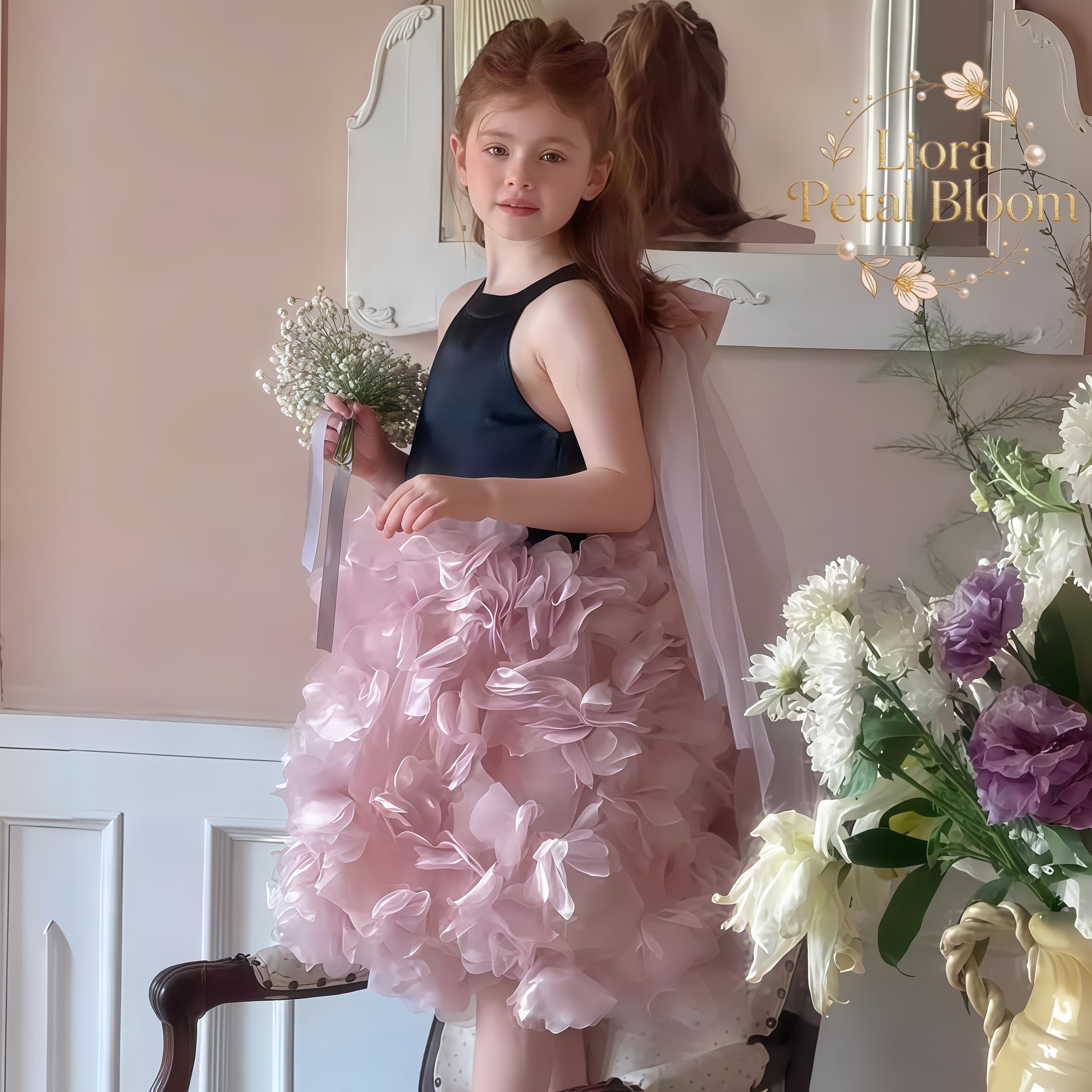 Girls' Black Floral Tulle Dres - Woman Formal Wear ulasan dan harga