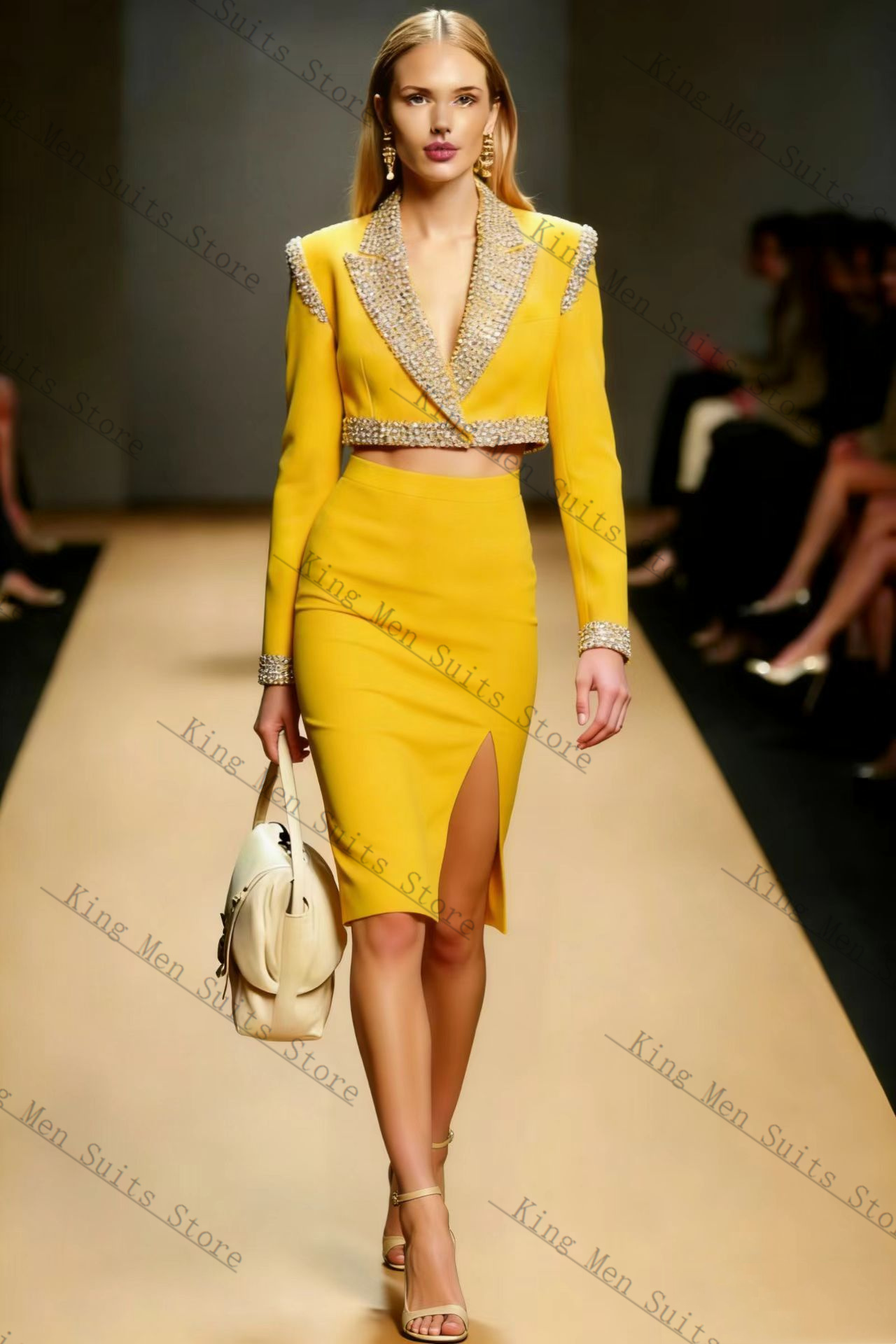 Yellow Crystals Women Suit Ski - Women'S Formal Wear For Wedding Guest ulasan dan harga