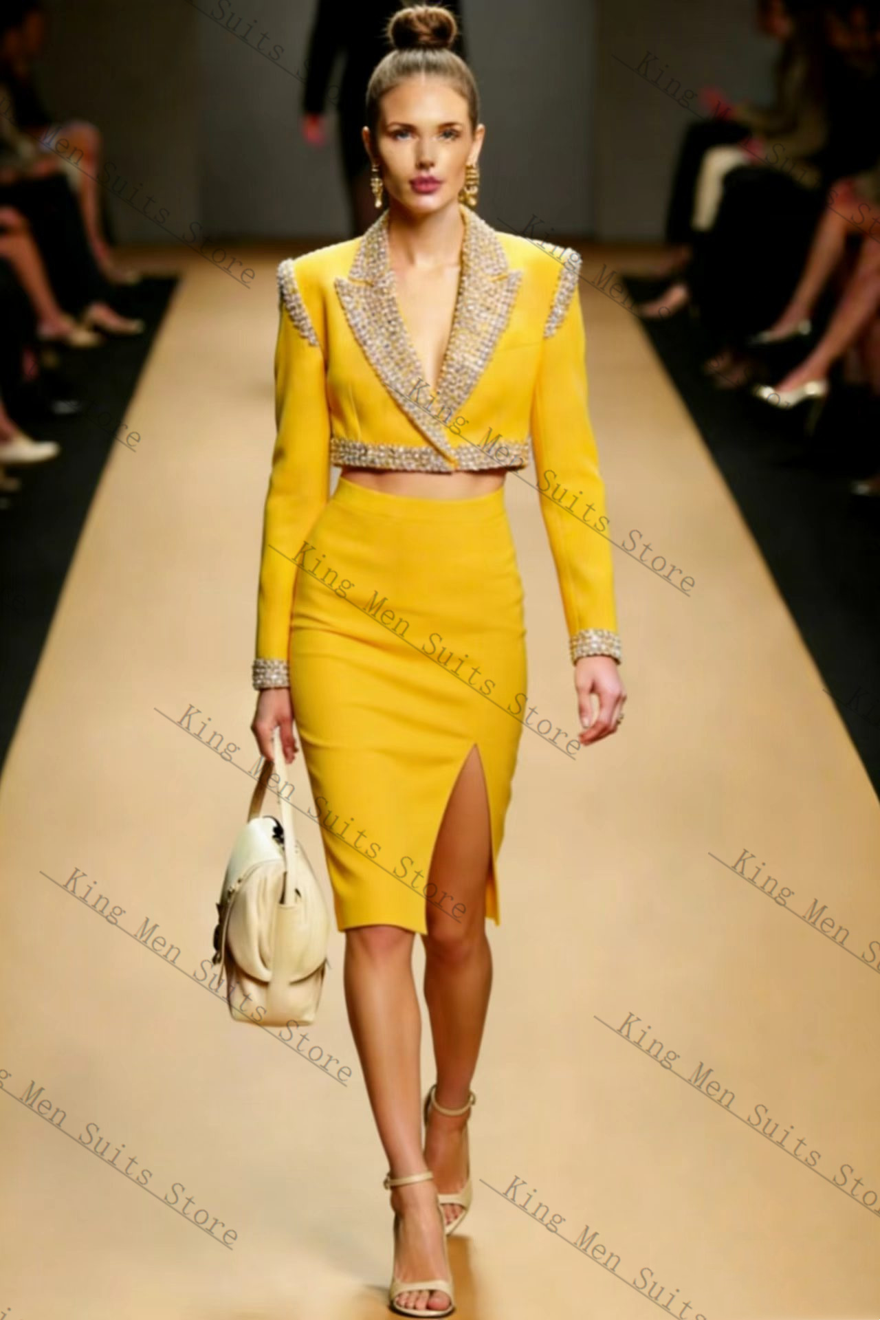 Yellow Crystals Women Suit Ski - Women'S Formal Wear For Wedding Guest ulasan dan harga