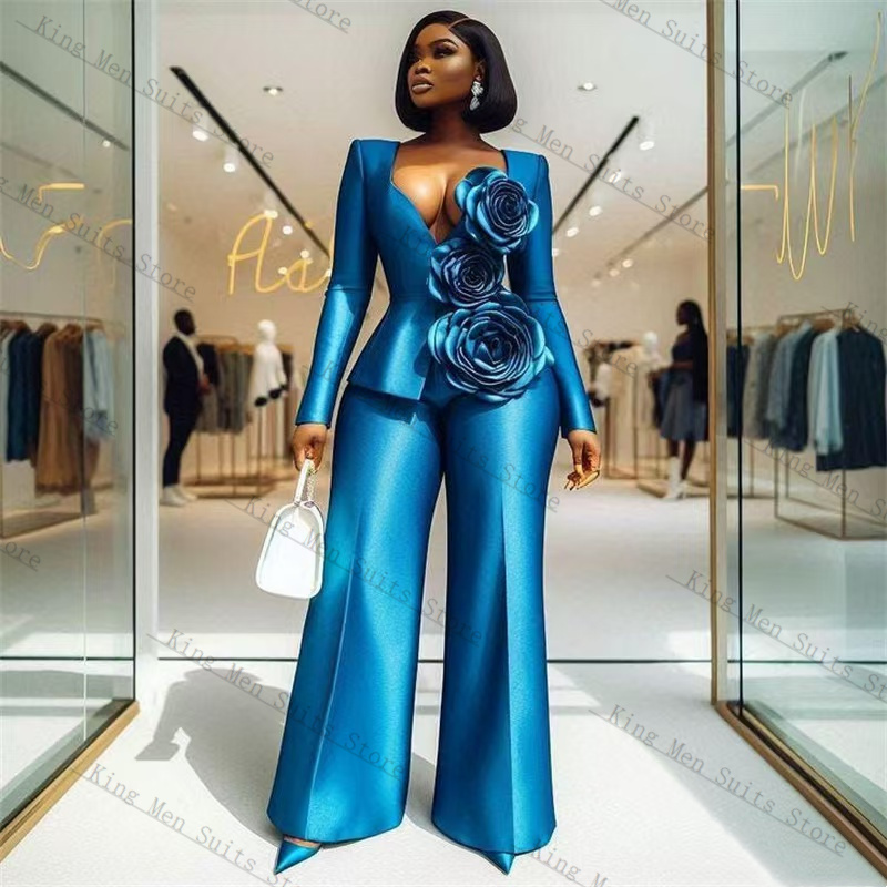 Blue Satin Women Suit Set 2 Pc - Women'S Formal Wear For Wedding Guest ulasan dan harga