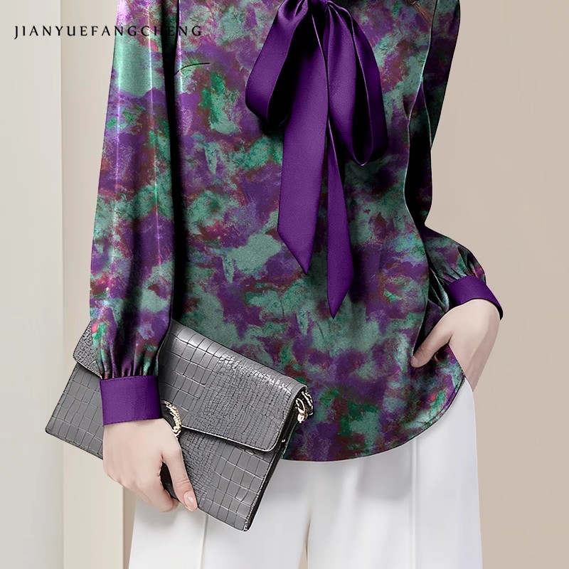 Purple Floral Elegant Satin Bl - Women Formal Blouses For Evening Wear ulasan dan harga